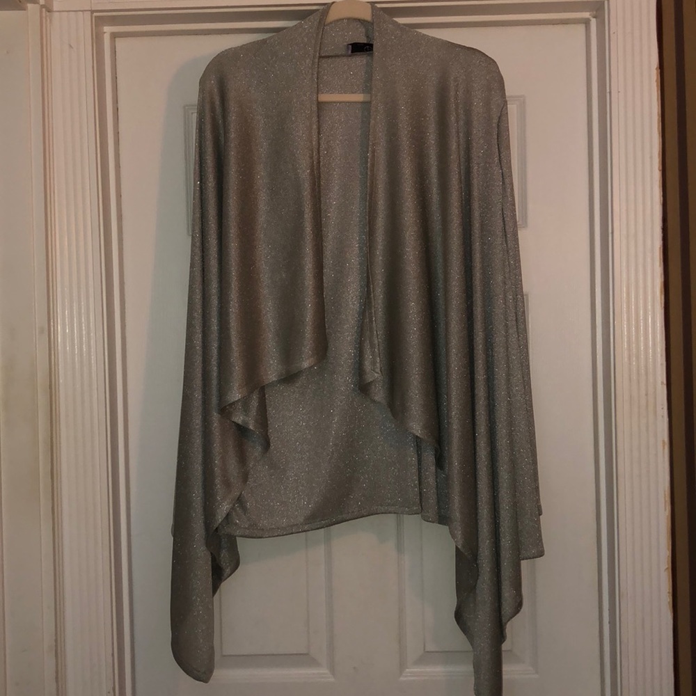 2 Piece Sparkly Silver Shell and Cardigan Set